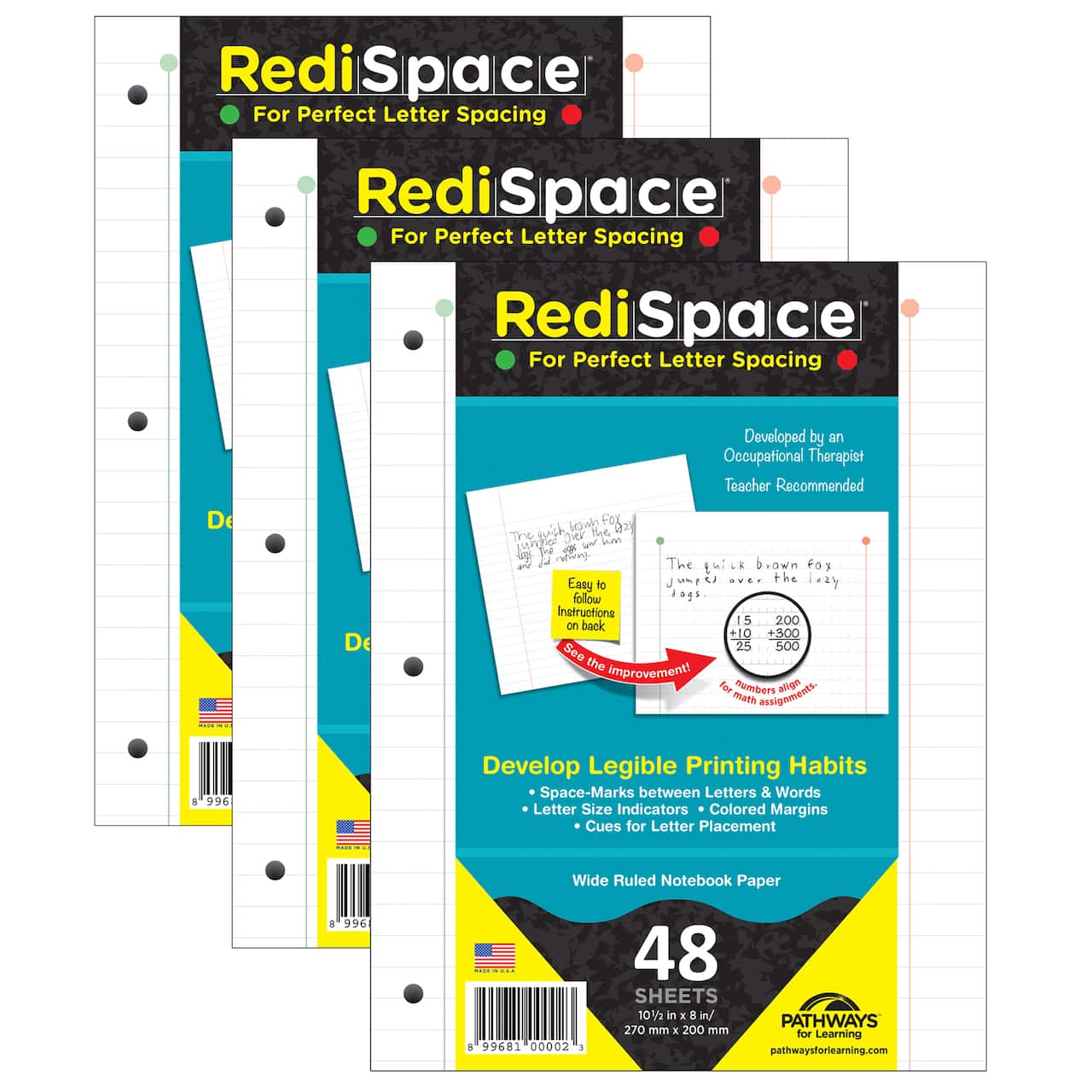RediSpace&#xAE; Wide Ruled 10.5&#x22; x 8&#x22; Notebook Filler Paper, 3 Packs of 48